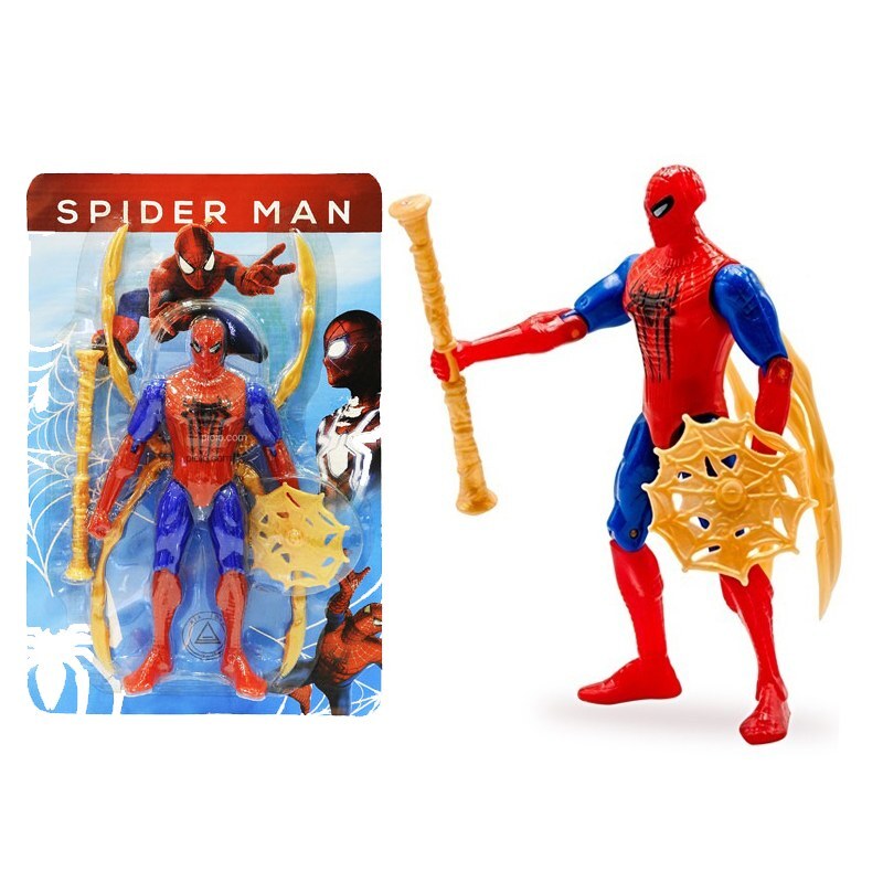 فیگور شخصیت مرد عنکبوتی اسپایدرمن همراه با سلاح کاتانا و سپر