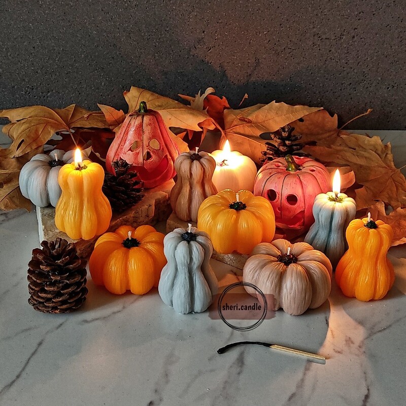 شمع دستساز پاییزی مدل کدو حلوایی بزرگ  با رنگ دلخواه