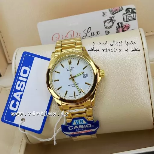 ساعت کاسیو لوکس و باکیفیت استیل و شب نما مردانه اتیکت دار و پشت قاب حک شده Casio صفحه سفید