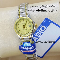 ساعت کاسیو لوکس و باکیفیت استیل و شب نما زنانه اتیکت دار و پشت قاب حک شده Casio دو رنگ