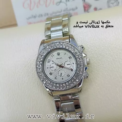 ساعت زنانه رولکس دور نگین نقره ای مجلسی شیک ROLEX 