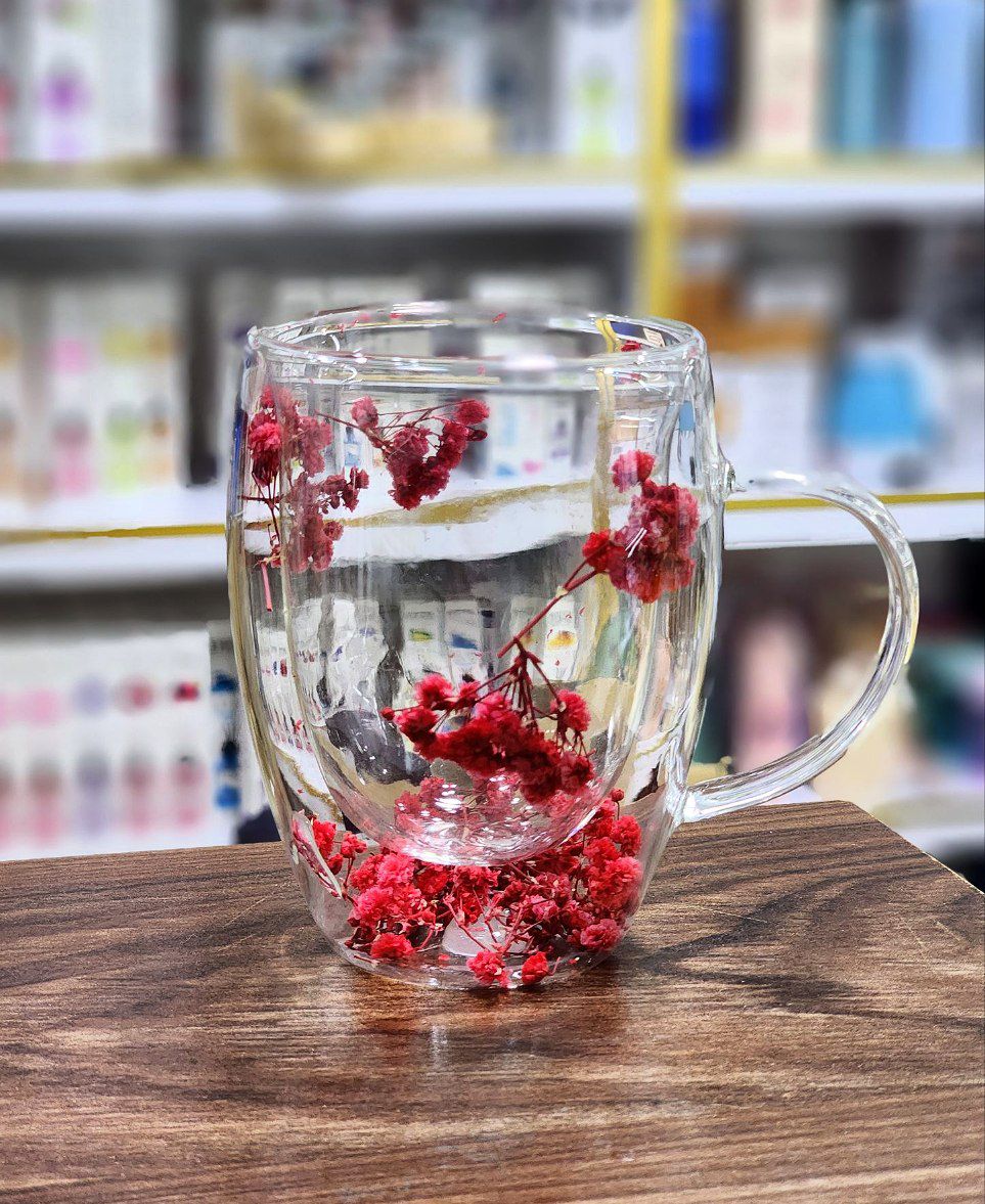 لیوان دوجداره گل دار 350 میل (پست پیشتاز پس کرایه)