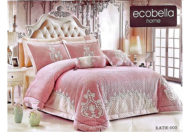 سرویس لحاف روتختی برند ecobella مدل KATIE کد 002 دو نفره 8 تیکه رنگ صورتی