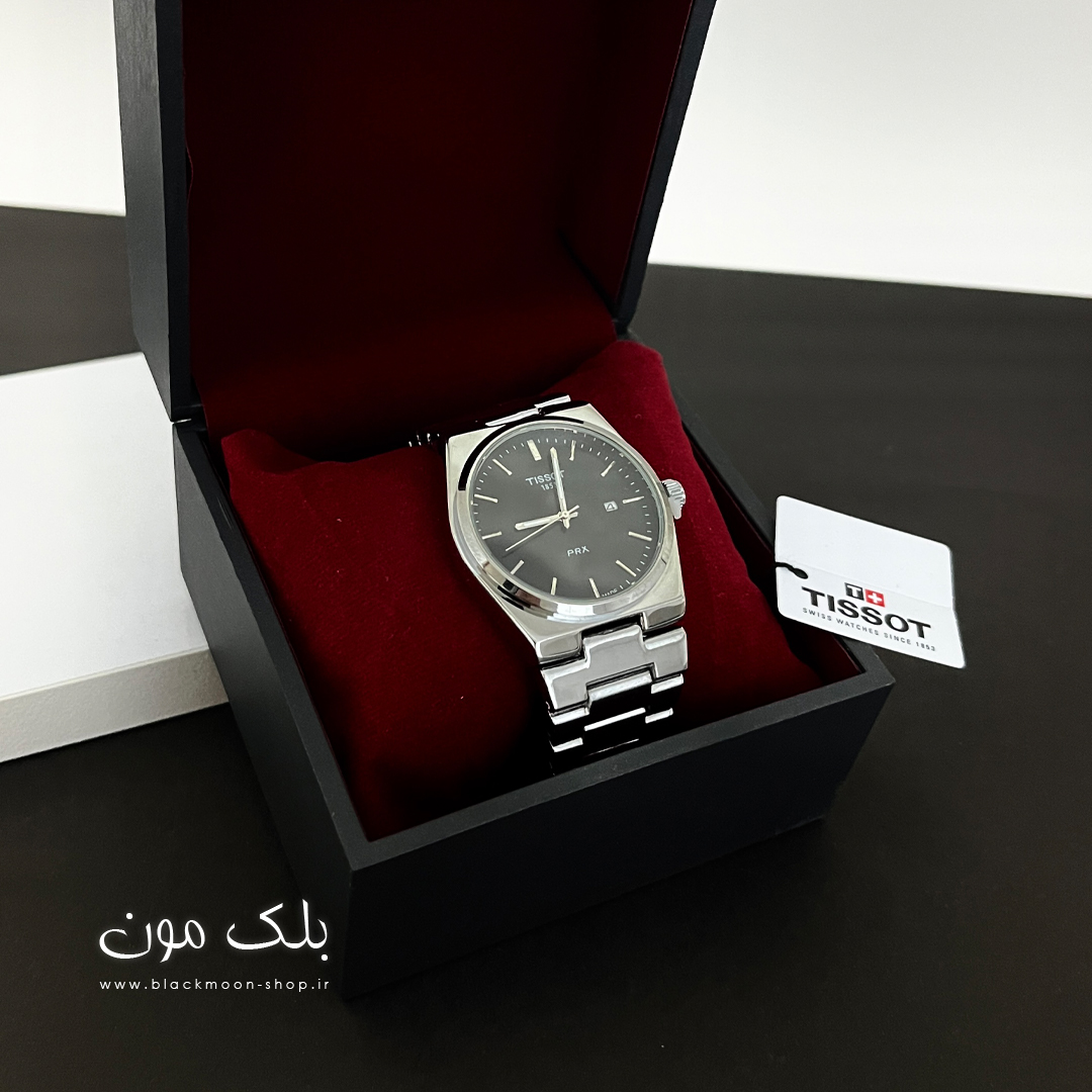 ساعت مچی مردانه تیسوت TISSOT PRX نقره ای صفحه مشکی