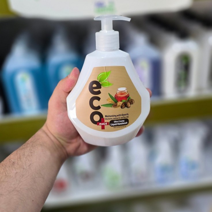 مایع دستشویی کرمی حاوی گلیسرین با شی باتر، روغن بادام و زیتون ایکو مویست
