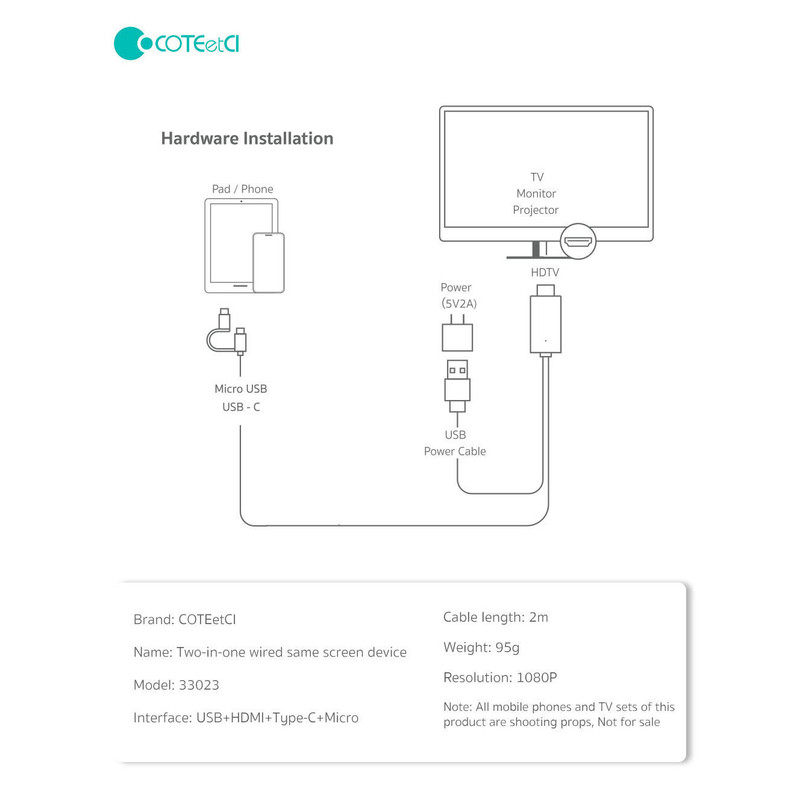 کابل تبدیل HDMI به USB-C/MicroUSB کوتتسی مدل 33023 طول 2 متر