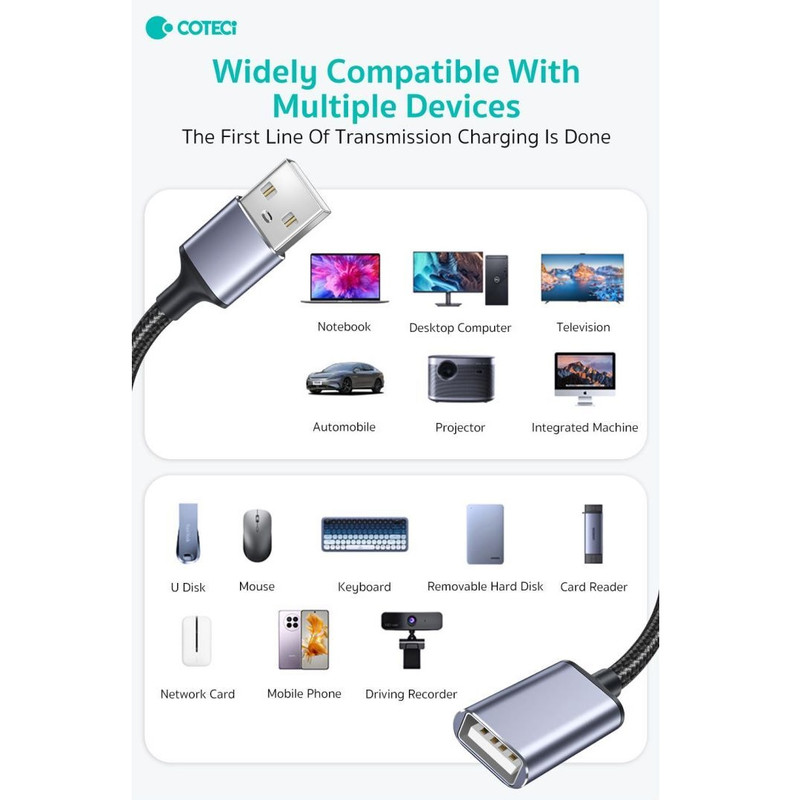 کابل افزایش طول USB کوتتسی مدل 87802-3m طول 3 متر