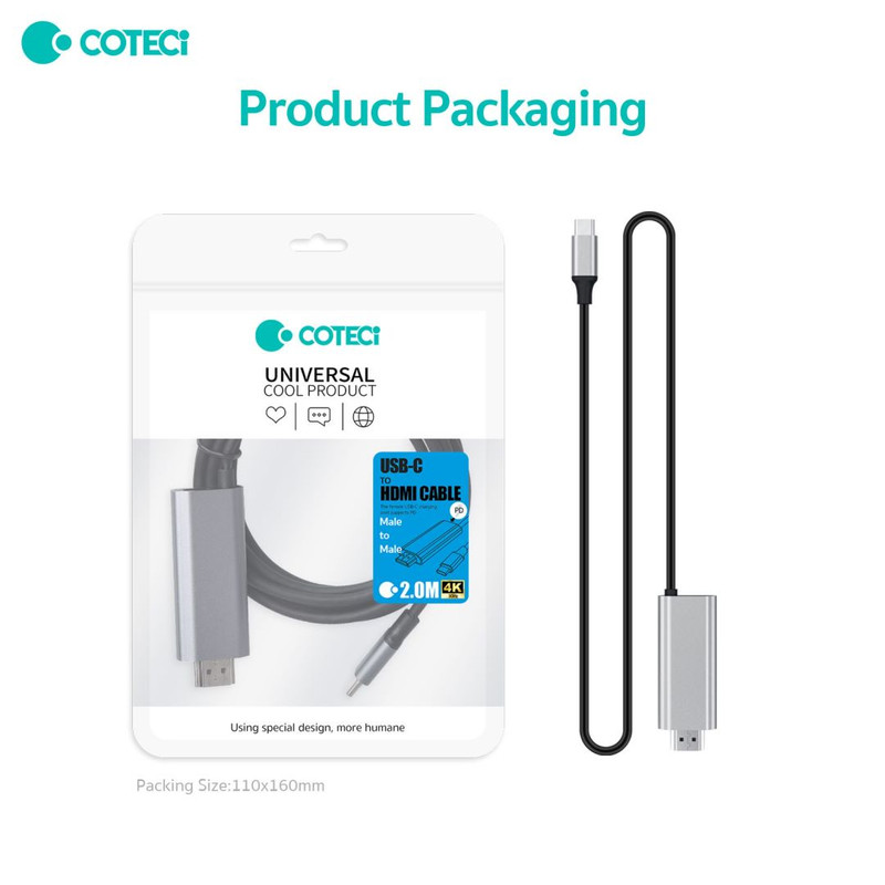 کابل تبدیل USB-C به HDMI کوتتسی مدل 33025 طول 2 متر