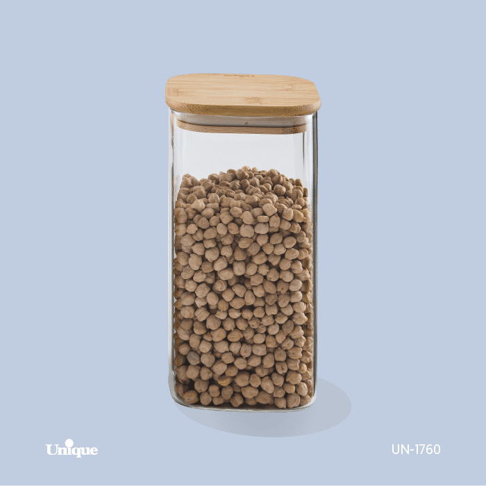 بانکه شیشه ای درب چوبی مربع 20 سانت  یونیک کدUN-1760