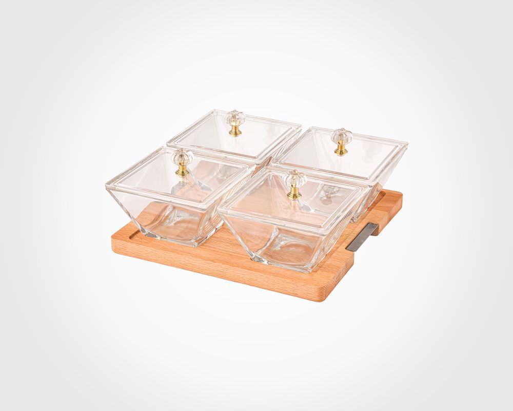 اردور خوری مربع دربدار پایه چوبی 4 عددی لیمون کد 2243