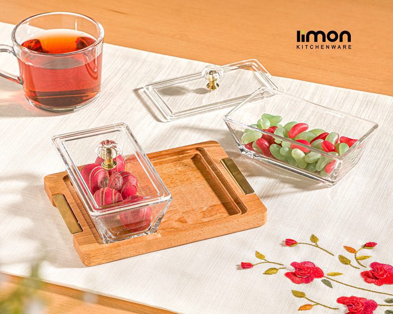 اردور خوری مستطیل دربدار پایه چوبی 2 عددی لیمون کد 2247