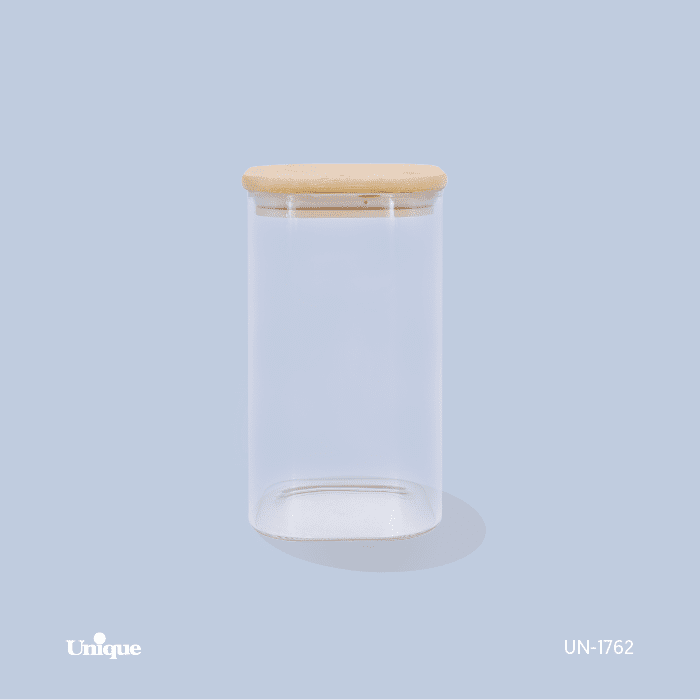 بانکه شیشه ای درب چوبی مربع 17 سانت یونیک کدUN-1762