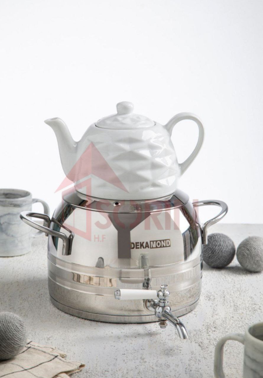 کتری قوری دکاموند کف چدن نقره ای براق کد 6044 (پست پیشتاز پس کرایه)