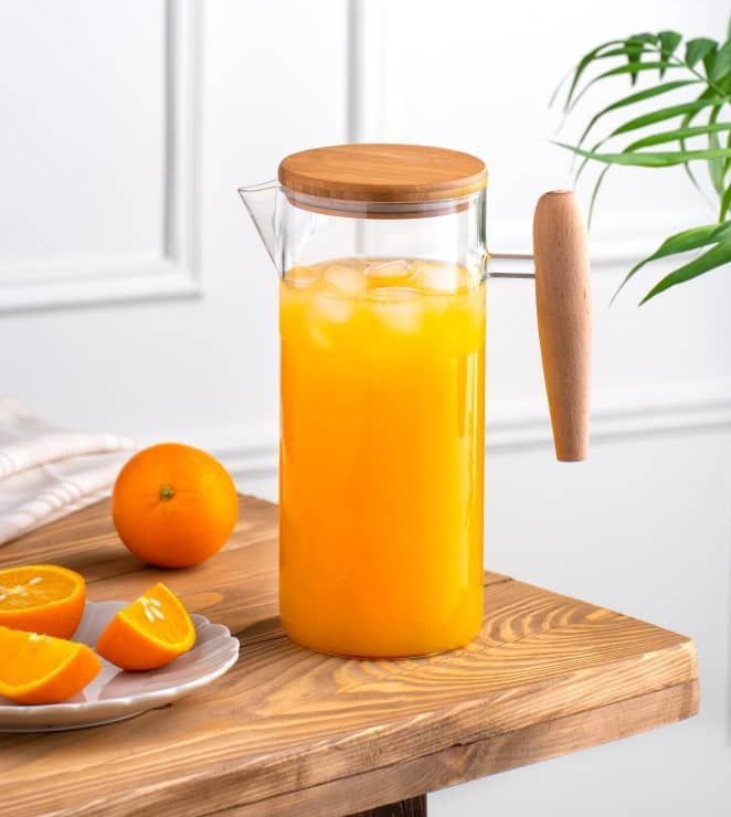پارچ پیرکس دسته چوبی درب دار (پست پیشتاز پس کرایه)