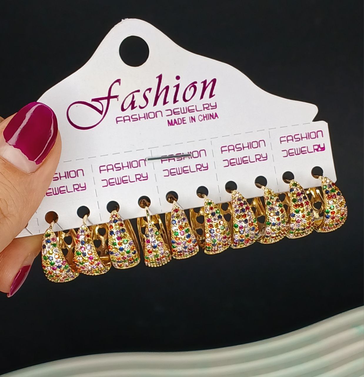 گوشواره دایره کوچک نگین رنگی دار مارک fashion (پست پیشتاز پس کرایه)