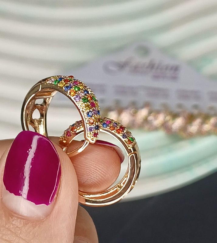 گوشواره دایره کوچک نگین رنگی دار مارک fashion (پست پیشتاز پس کرایه)
