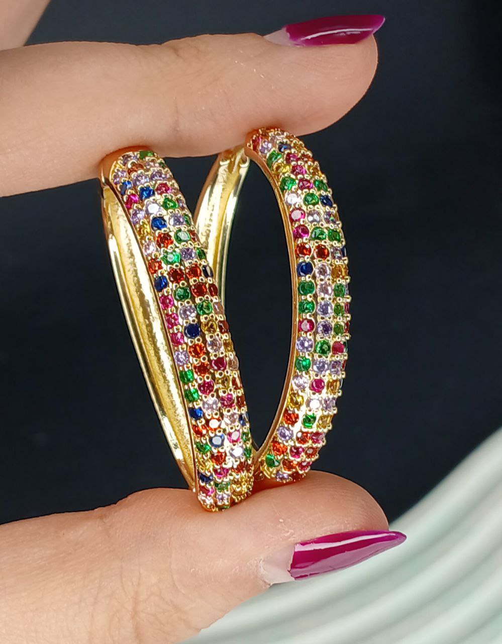 گوشواره بیضی نگین چند رنگ مارک fashion (پست پیشتاز پس کرایه)
