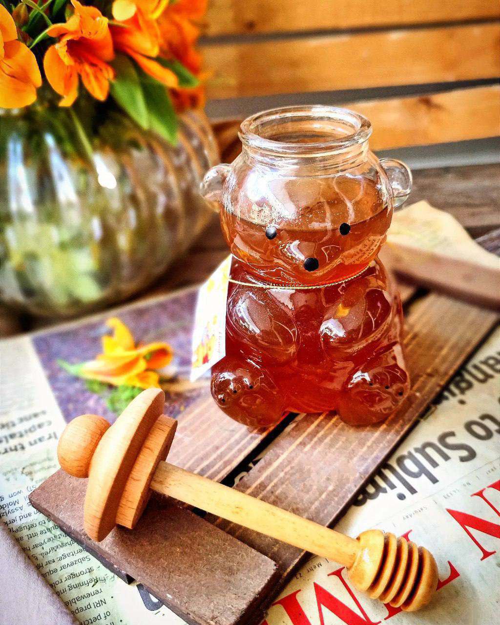 ظرف عسل خرسی شیشه ای (پست پیشتاز پس کرایه)