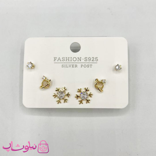 پک گوشواره میخی زنانه طرح برف و زحل (3 جفت گوشواره) کد 139