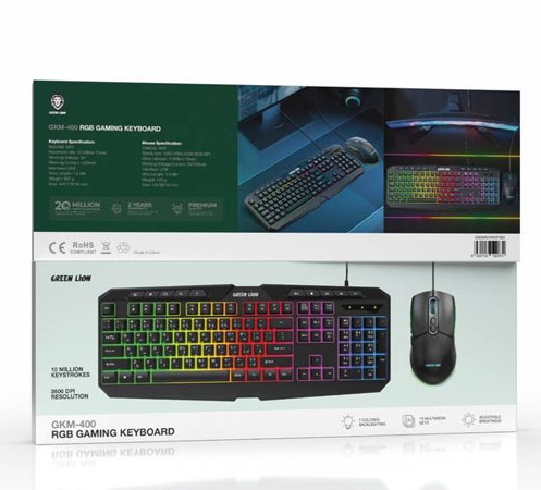 کیبورد و ماوس گیمینگ RGB گرین لاین GK-400 RGB GAMING KEYBOARD + MOUSE