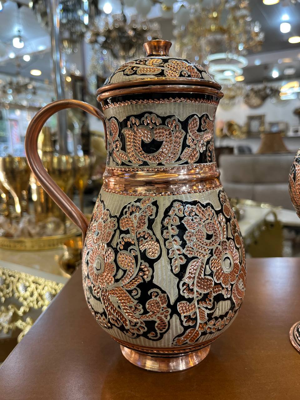 پارچ مسی نقره کوب درب دار درجه یک کیفیت اعلا