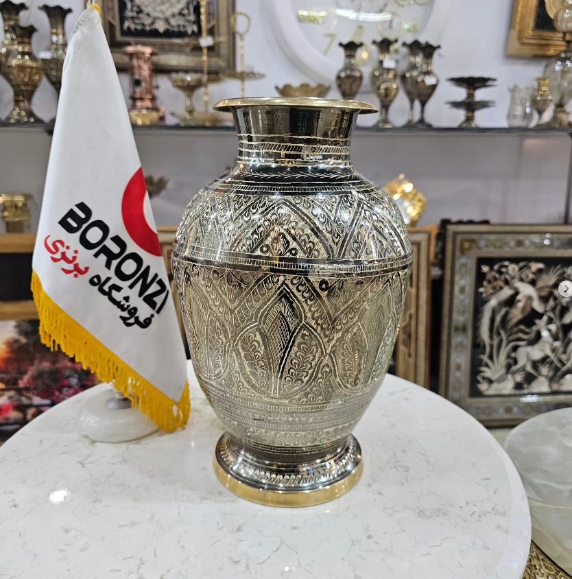 گلدان خمره ای برنز قلمزنی بزرگ