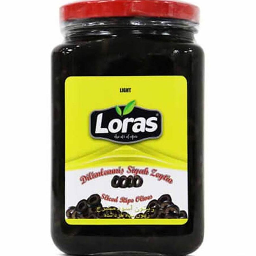زیتون لوراس سیاه اسلایس شیشه ای 900 گرمی Loras
