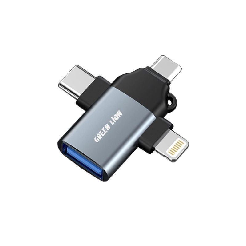 مبدل USB به لایتنینگ/USB-C/microUSB گرین لاین مدل GN 3in1 OTGGY (پس کرایه)