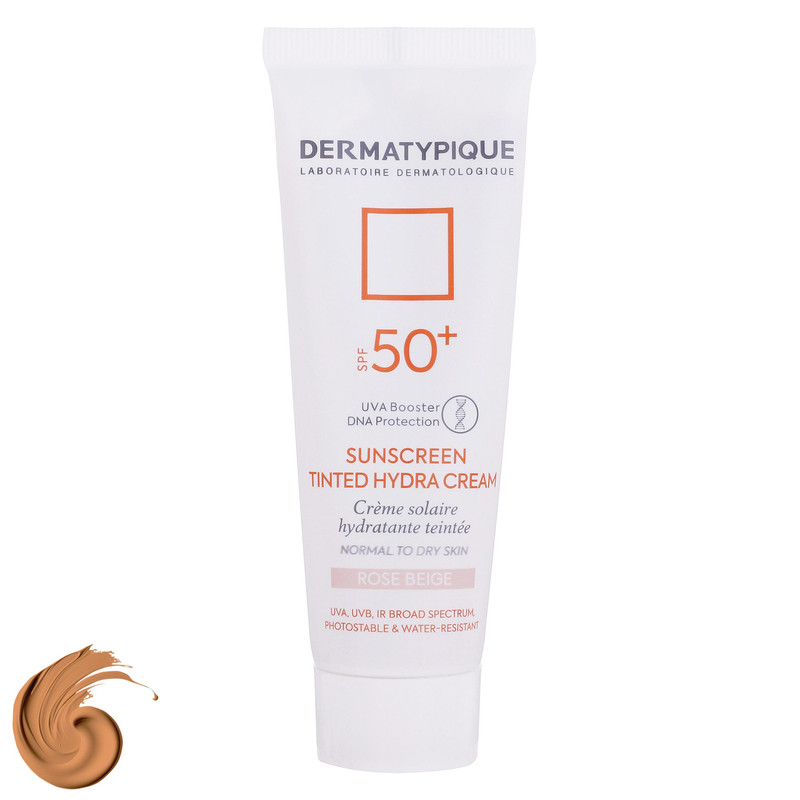 کرم ضد آفتاب رنگی درماتیپیک، 50 SPF، مدل هیدرا، مناسب پوست نرمال تا خشک تنالیته رنگ روشن و حجم 50 میلی‌لیتر، محافظت ک...