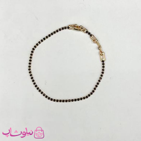 دستبند زنانه ژوپینگ ظریف طرح تنیسی نگین مشکی کد 2291