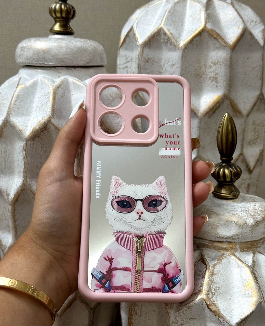 قاب کاور آینه ای مدل گربه ای رنگ صورتی مناسب گوشی شیائومی redmi note 13 pro 5G (پس کرایه)