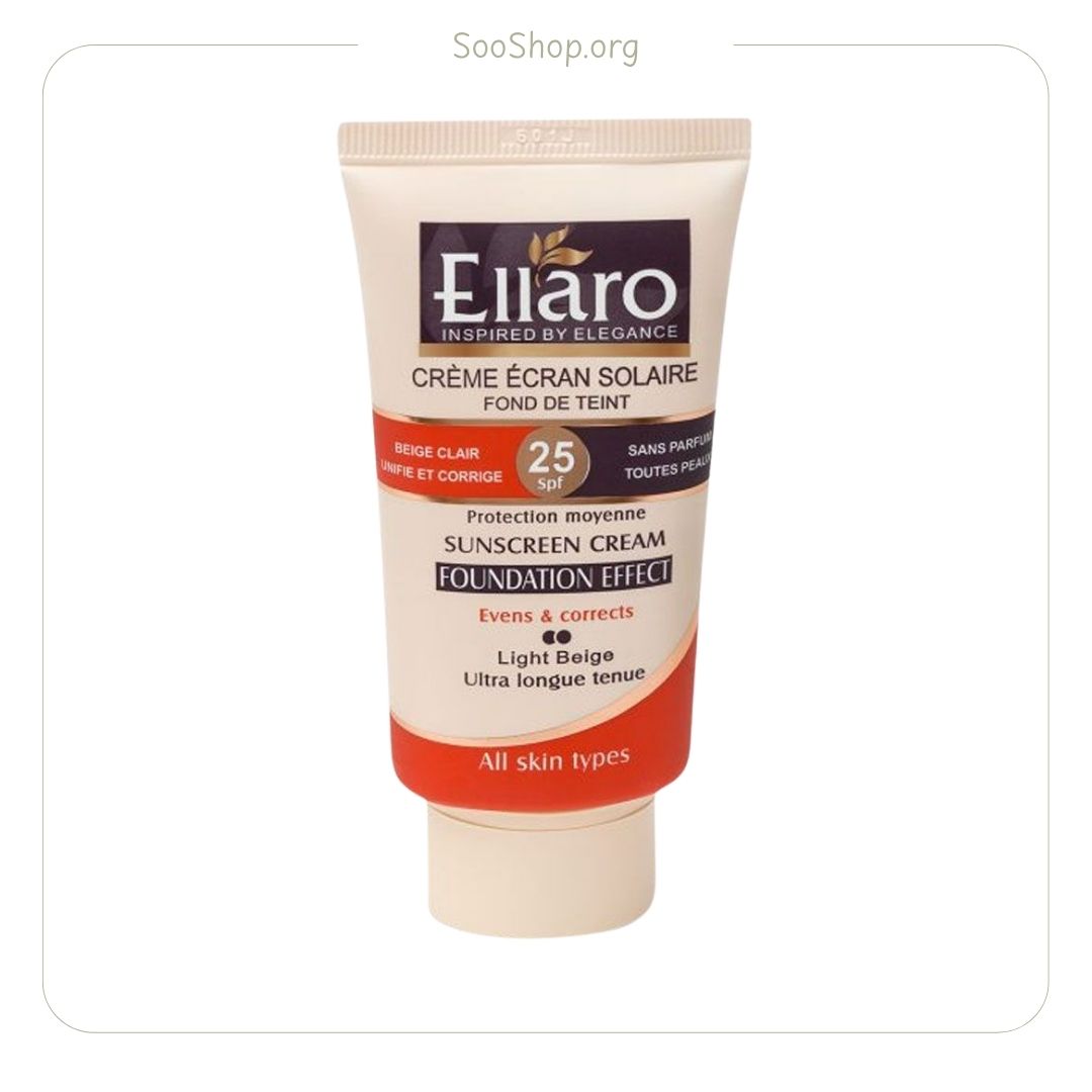 کرم ضد آفتاب کرم پودری الارو SPF25 بژ روشن (اصل) | Ellaro Foundation Effect Sunscreen SPF25 - Light Beige