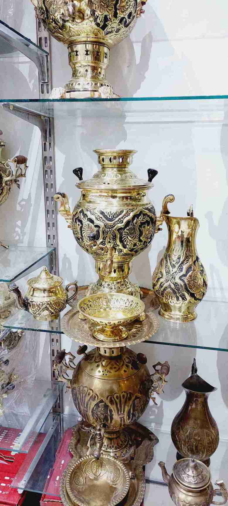 سماور 6لیتری برنجی دکوری/سیاه قلم گل /کادویی/جهیزیه