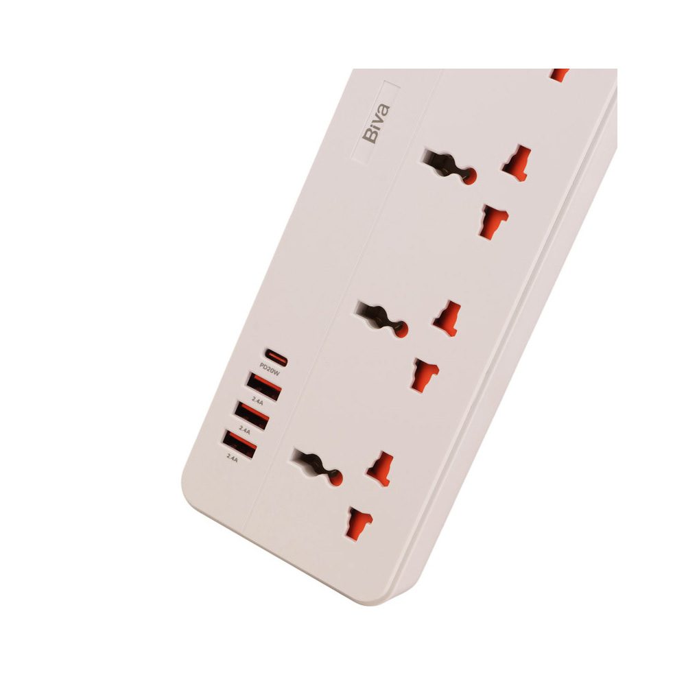 چند راهی برق و شارژر بیوا مدل PS-06 Power Strip دارای 4 پورت