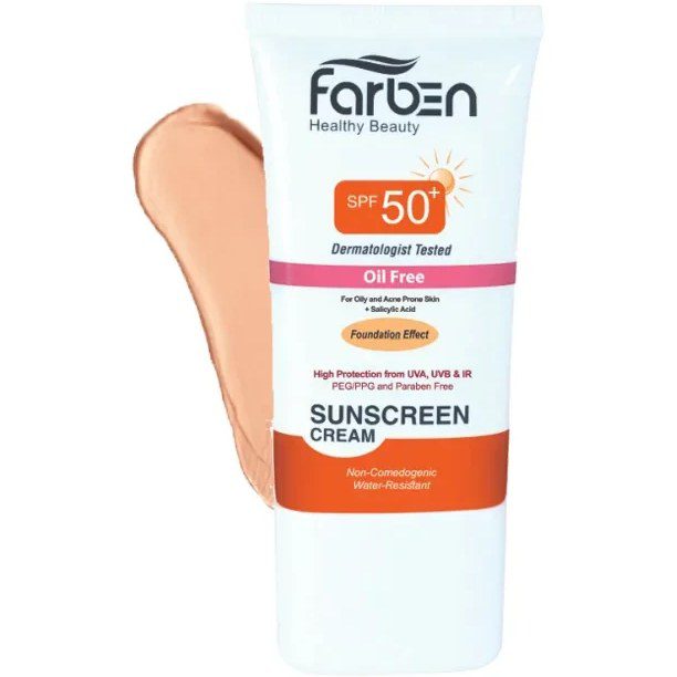 کرم ضد آفتاب رنگی فاربن مناسب پوست چرب و مستعد آکنه با SPF 50 حجم 50 میل – بژ روشن