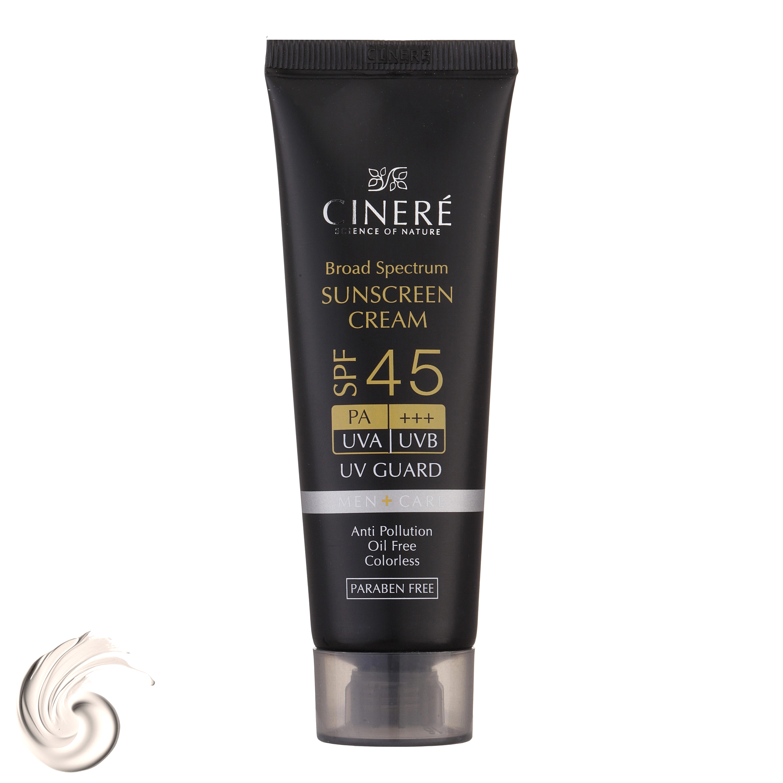 کرم ضد آفتاب بدون رنگ سینره مناسب آقایان SPF45 مناسب انواع پوست حجم 50 میلی‌لیتر
