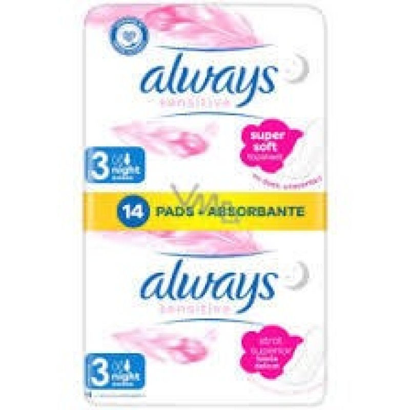 نوار بهداشتی Always Sensitive Night سایز 3 (شبانه) با بسته 14 عددی