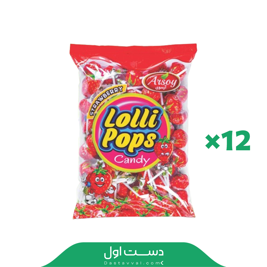 آبنبات چوبی توت فرنگی  پاکتی آرسوی 12 بسته 48 عددی