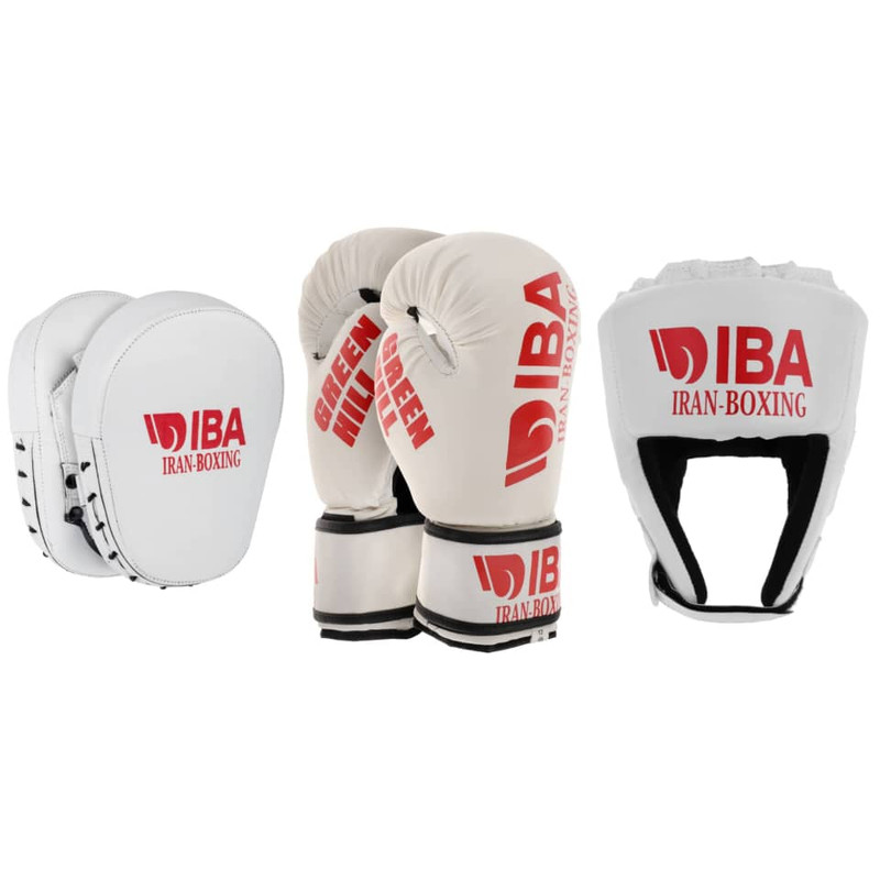 دستکش بوکس گرین هیل مدل aiba pro 2000 به همراه کلاه و میت رزمی بسته 4 عددی مدل 2