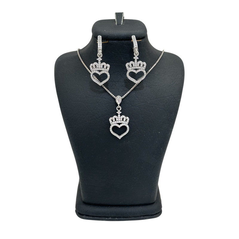 نیم ست نقره زنانه مدل تاج و قلب