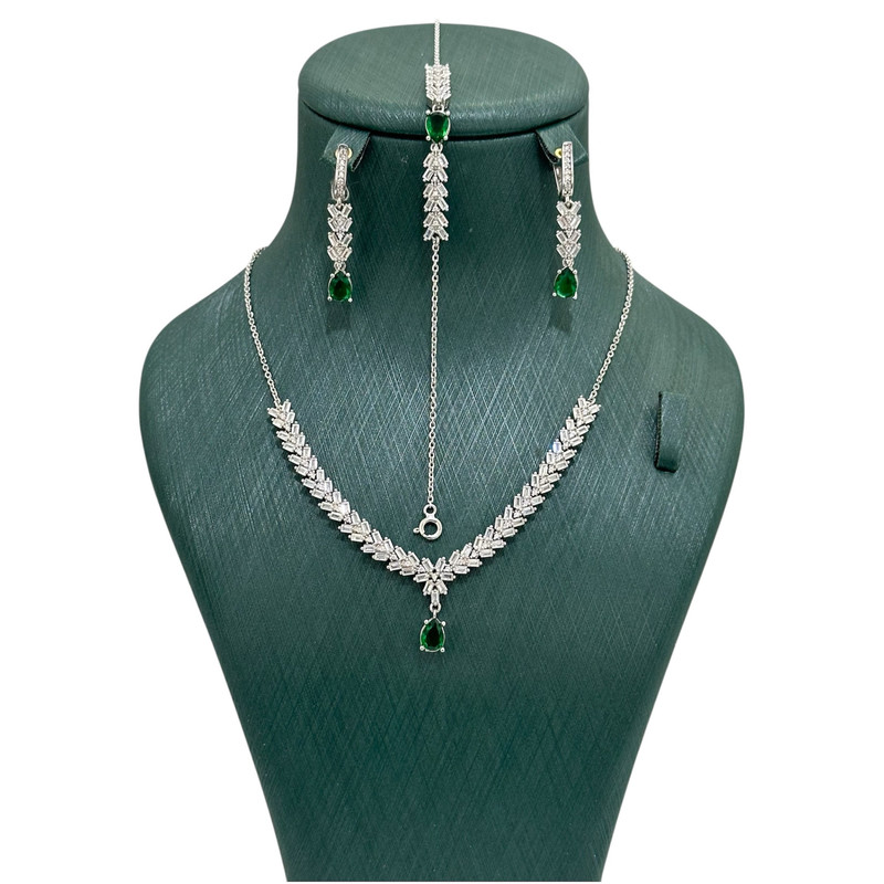 نیم ست نقره زنانه مدل زمردی