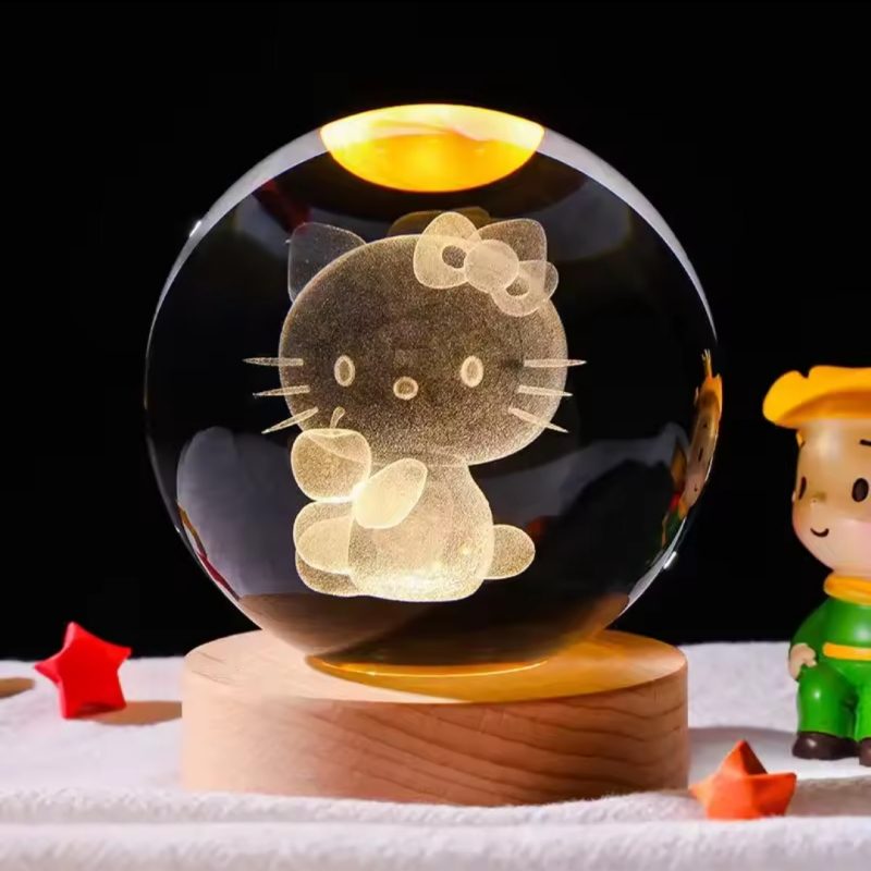 چراغ خواب گوی شیشه ای طرح "کیتی"(قطر 6و8 سانت)