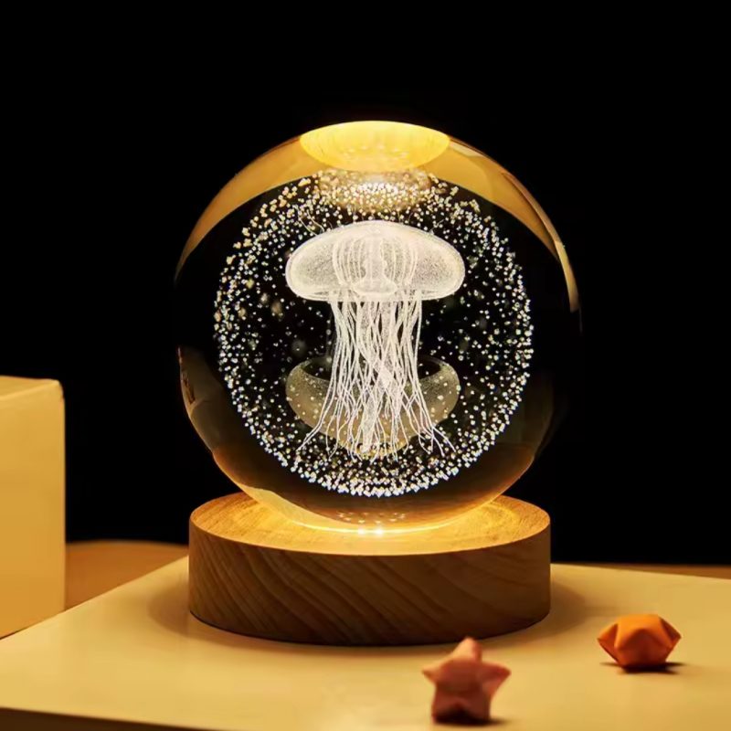 چراغ خواب گوی شیشه ای طرح عروس دریایی(قطر 6،8،10 سانت)