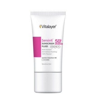 ضد آفتاب فلوئیدی بی رنگ ویتالیر SPF50 مناسب پوست حساس حجم 50 میل