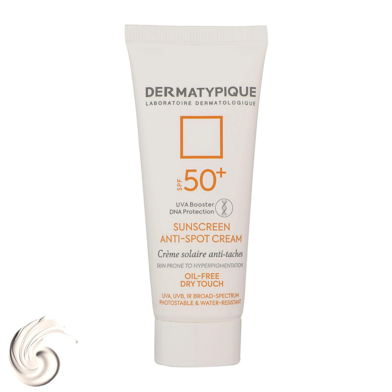 کرم ضدآفتاب بی‌رنگ درماتیپیک SPF50 مدل Anti spot مناسب انواع پوست، حجم 40 میلی‌لیتر