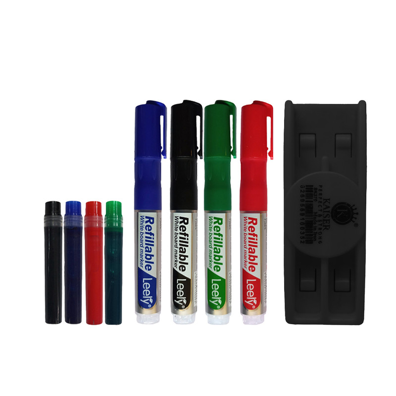 ماژیک وایت برد لی لی مدل شارژی به همراه یدک و تخته پاک کن بسته 9 عددی