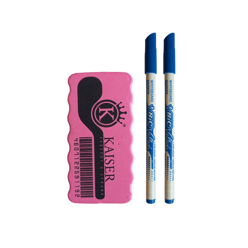 ماژیک وایت برد بیک مدل باریک به همراه تخته پاک کن بسته 3 عددیمدل 1