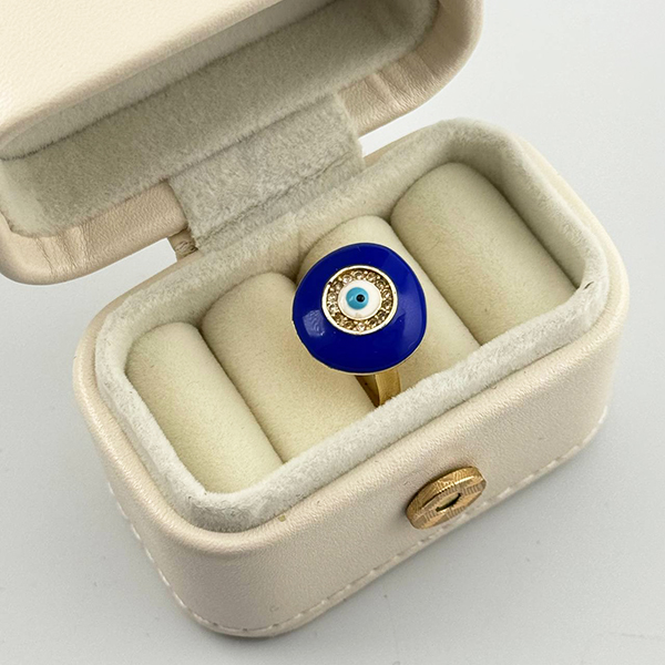 انگشتر میناکاری چشم‌نظر آبی و سفید