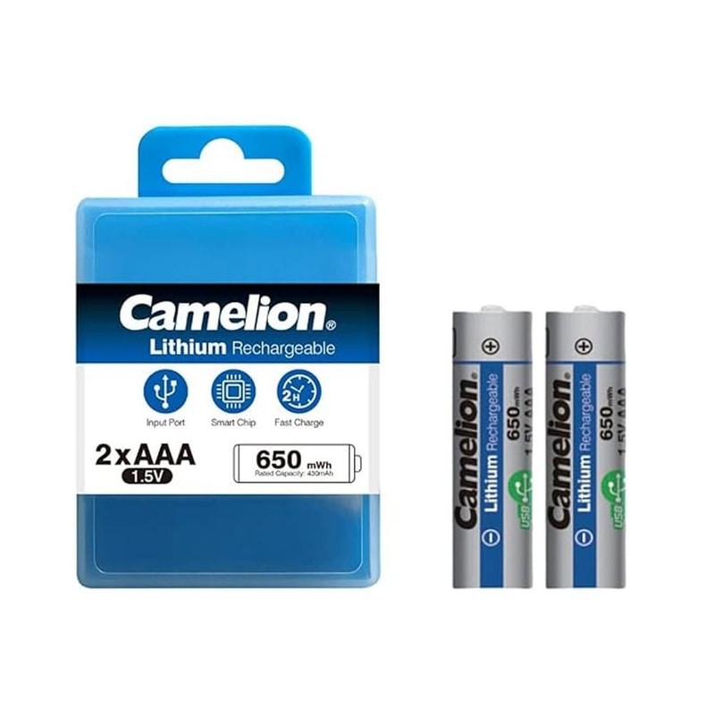 باتری نیم قلمی قابل شارژ کملیون مدل USB-TYPE C 650MAH بسته 2 عددی