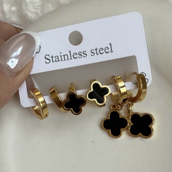 گوشواره پکی 3تایی ونکلیف حلقه ای طلایی